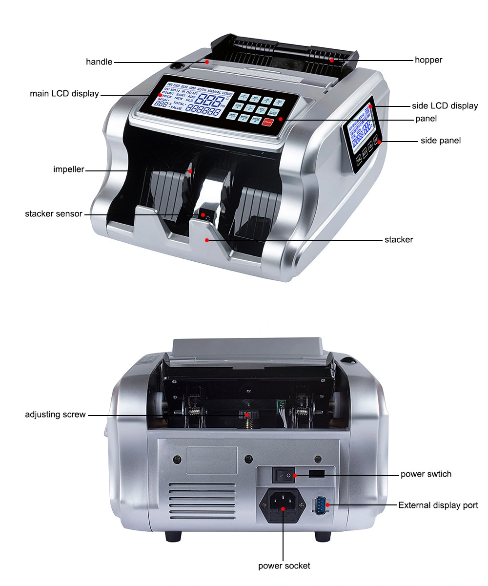 Automatic Cashier Machine Money Counting Machine, Bill Counter, Money Counter, Banknote Counter, Currency Counter Can Test India Rupee, USD, Gpb, etc.