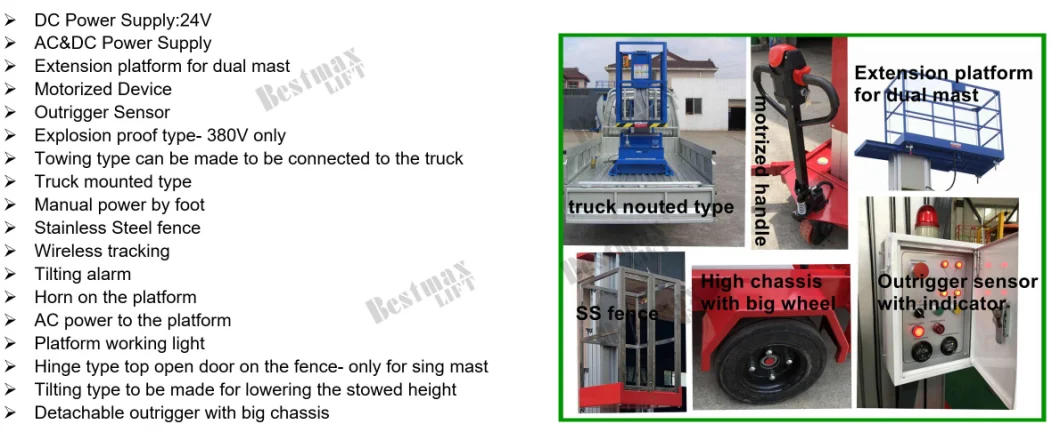 12m Two Operater Occupancy Triple Mast Manual Pushing Vertical Lift