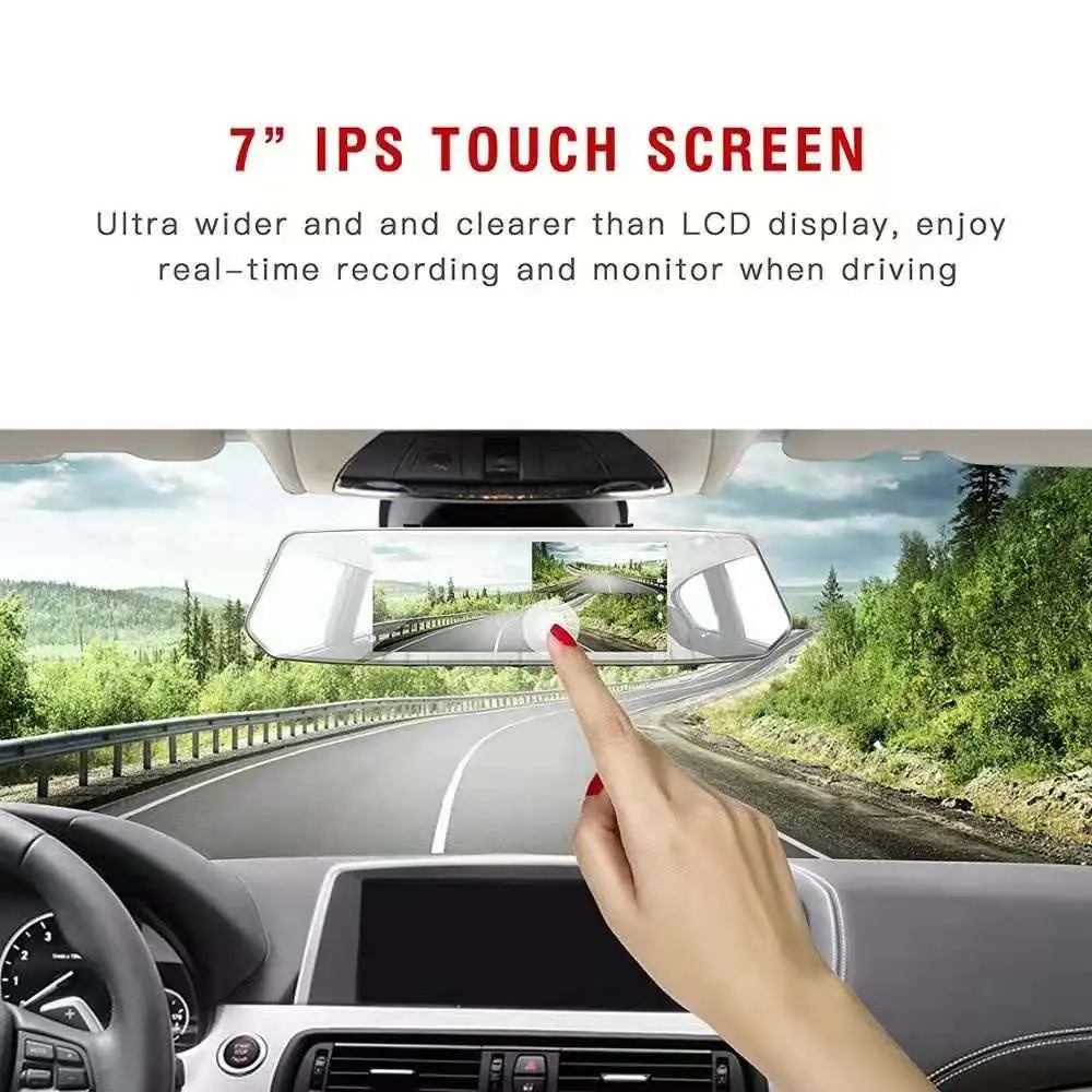 7 Inch Touch Screen FHD Dual Lens Parking Camera Mirror Camera