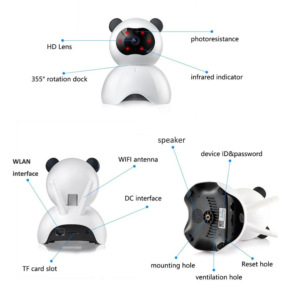 Panda WiFi IP Camera, HD Baby Monitor for Baby, Pet, Old People