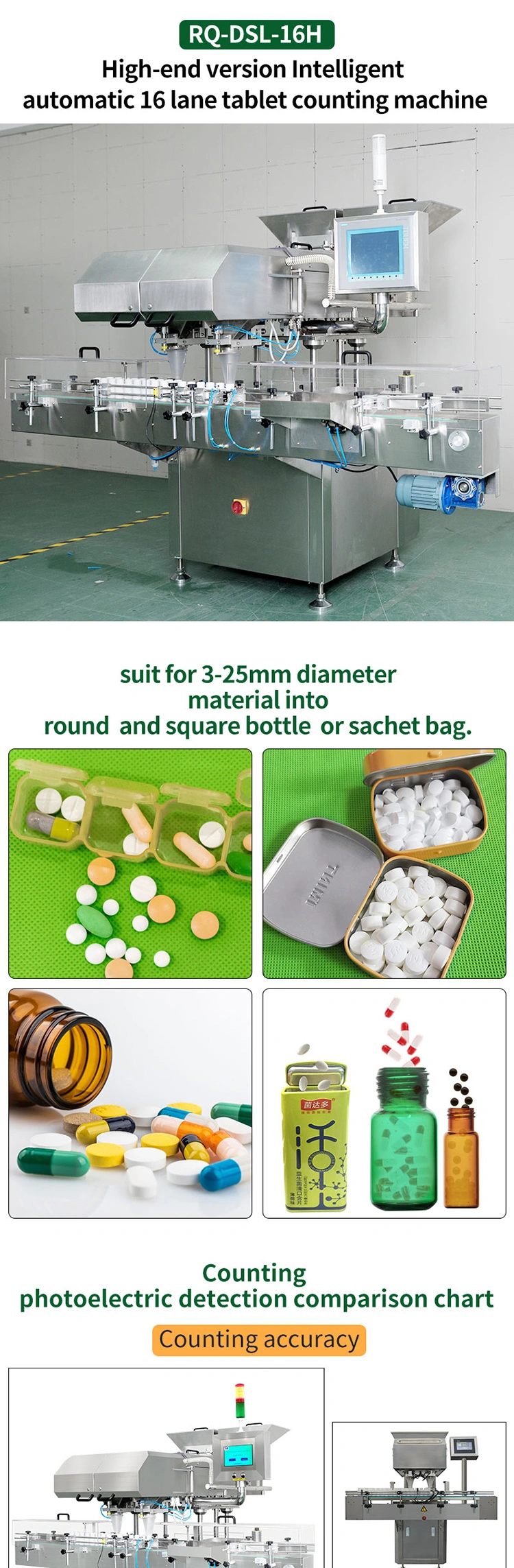 Automatic Pharmacy Tablet Counting Machine Rq-DSL-16h Bottle Capsule Pills Counting Machine
