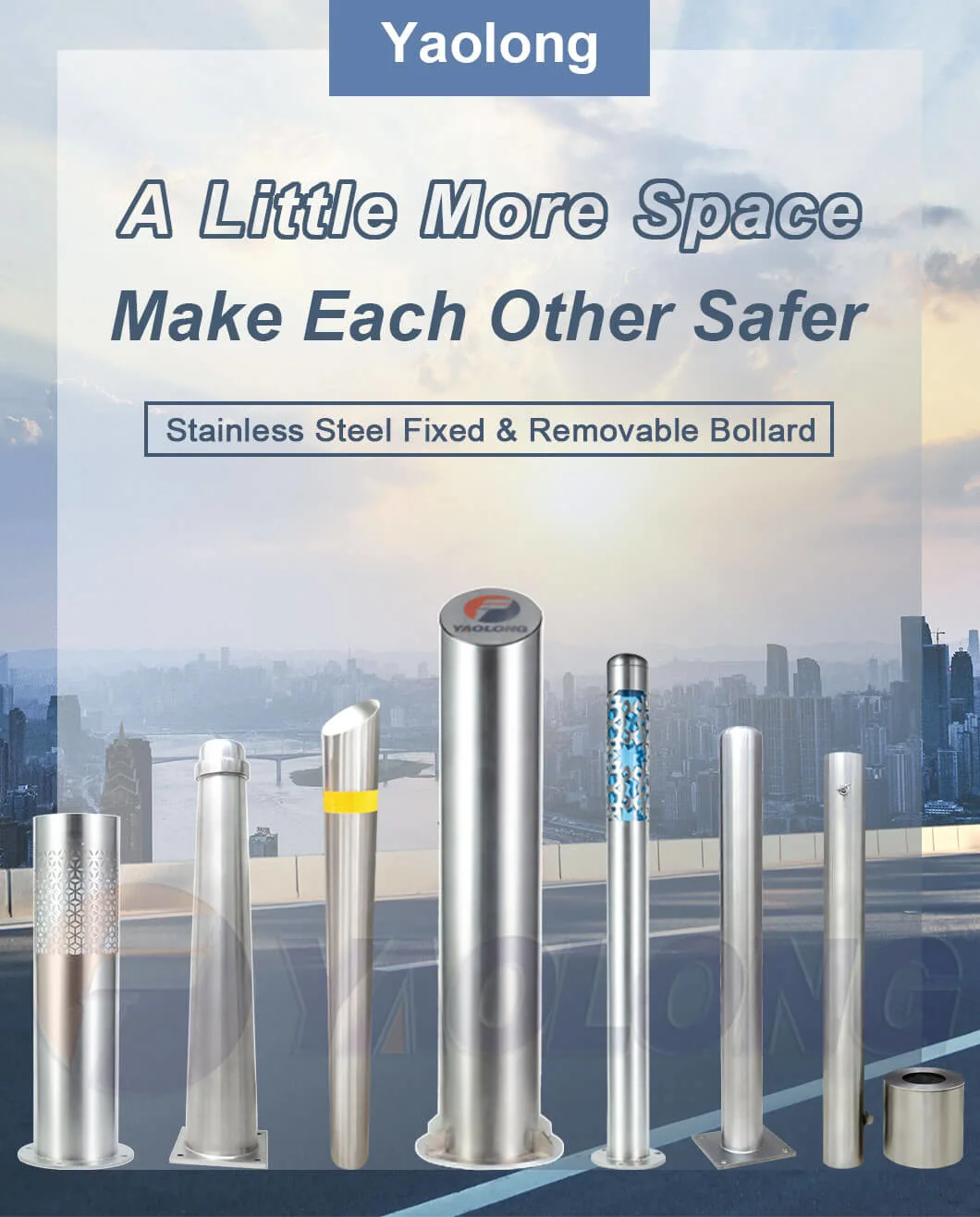 600mm Tall Outdoor Pedestrian Bollard Stainless Steel Reflective Road Barriers