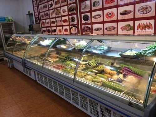 Supermarket Butchery Shop Fresh Meat Display/Square Glass Door/Curved Glass Door Fridge Serve Over Retail Counter for Sale