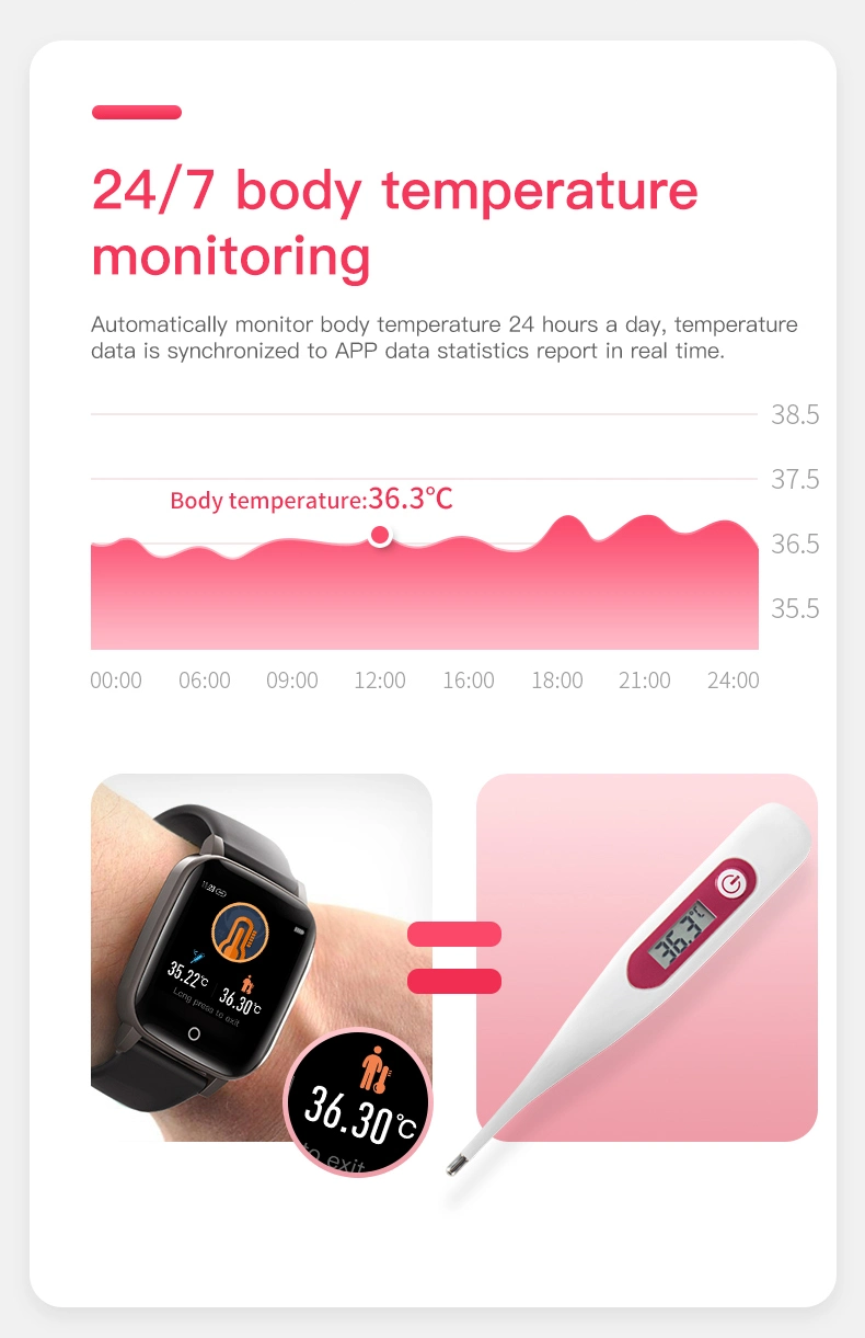 T1 Monitoring Exercise IP67 Waterproof Smart Bracelet Body Temperature Monitoring Smart Watch