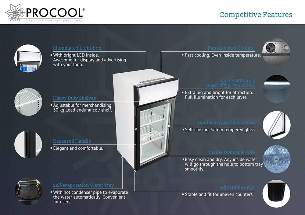 Glass Door Counter Depth Refrigerator Fridge for Drink Promotion