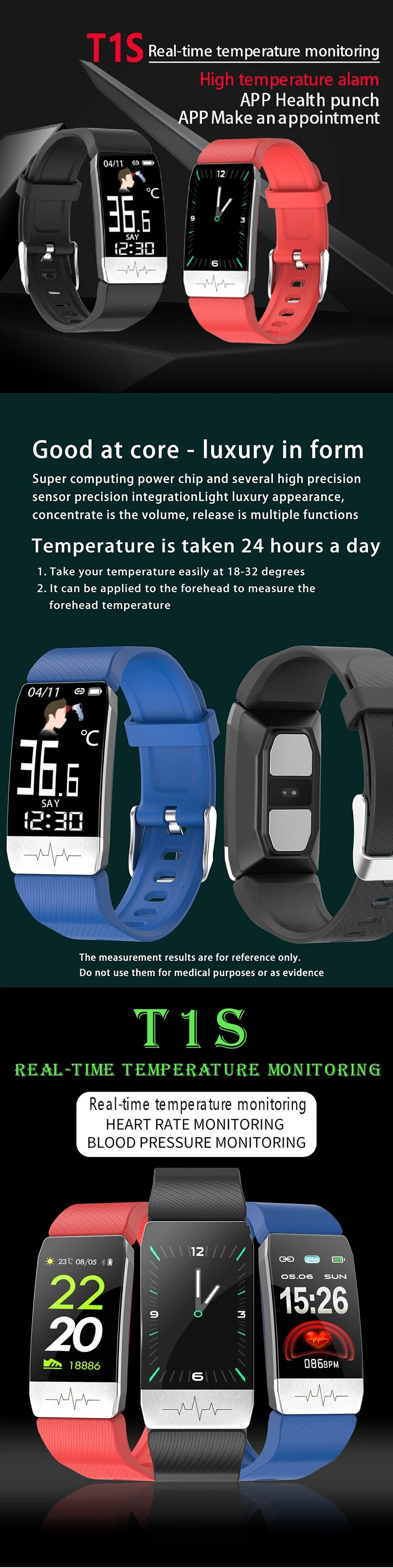 Smartband Bracelet Fitness Track Heart Rate Testing IP67 Waterproof Band Watches Health Monitoring Body Temperature Monitoring Sports Gift Watches Live