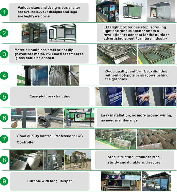 Outdoor Advertising Bus Stop Shelter Station for Passenger Waiting Bus