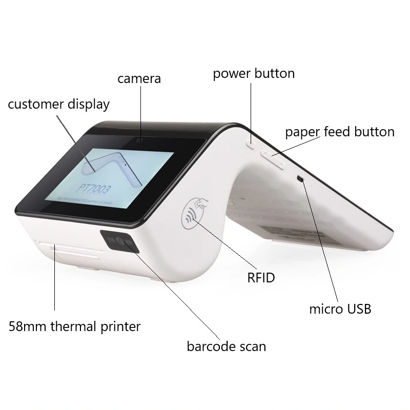 PT7003 Mobile POS Terminal Android OS System Touch Dual Screen Customer Display Safety Payment