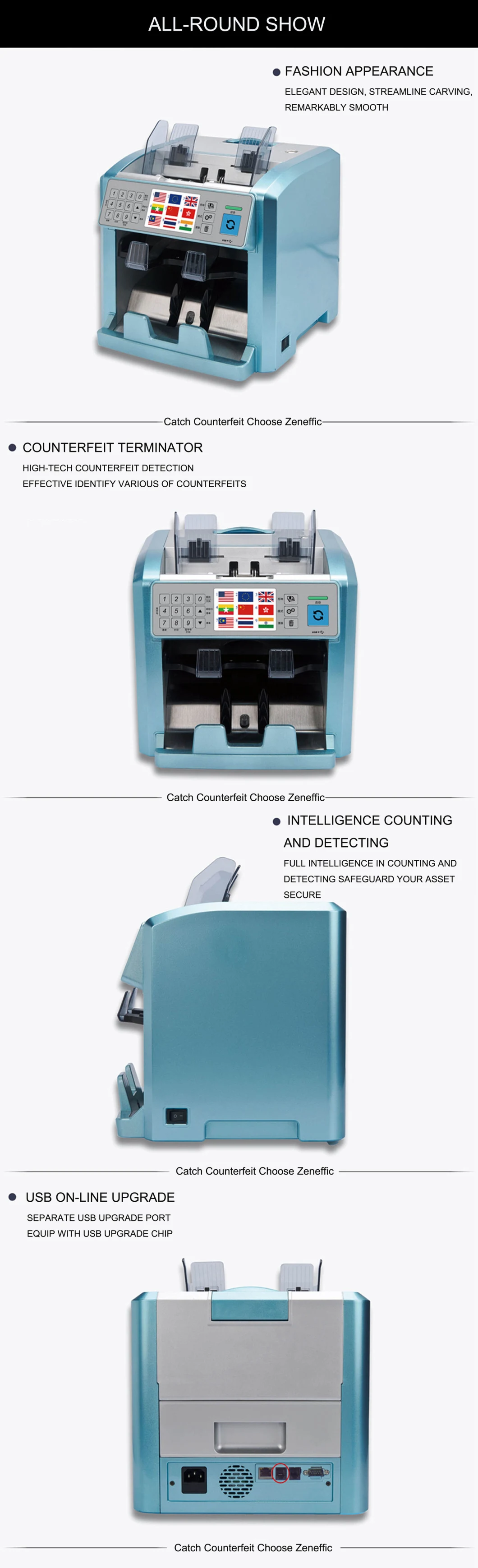 IR Image Bank Money Counter Banknote Sorter Value Cash Sorting Machine