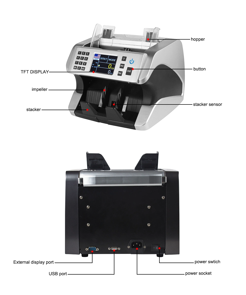 Professional Wt 185 Professional Currency Counting Money Detector Bill Counting Machine for Euro, USD