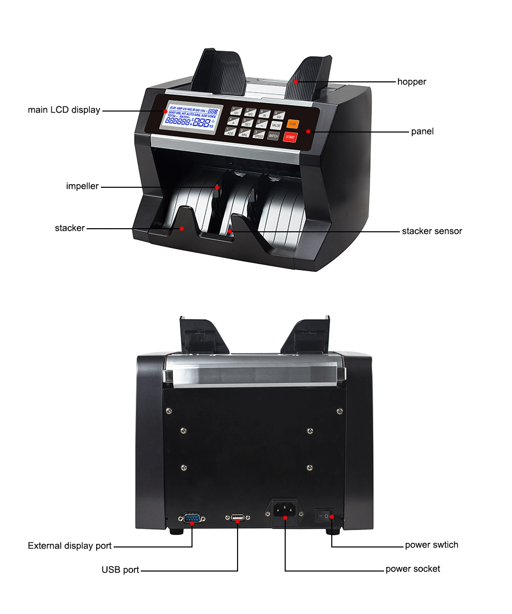 Front Loading Money Counter with Adjustable Counting Speed Suitable for Multi-Currency Cash Counting Machine