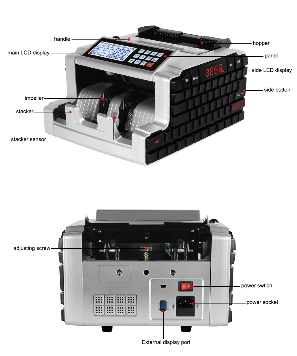 Al-6200W New Design Currency Counter with UV Mg Mt IR Dd Counterfeit Detection