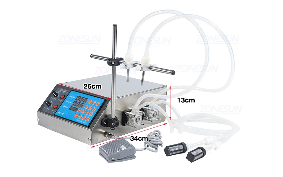 Zonesun 2 Head Semi Automatic Peristaltic Pump Liquid for Liquid Perfume Water Juice Essential Oil Filling Machinery