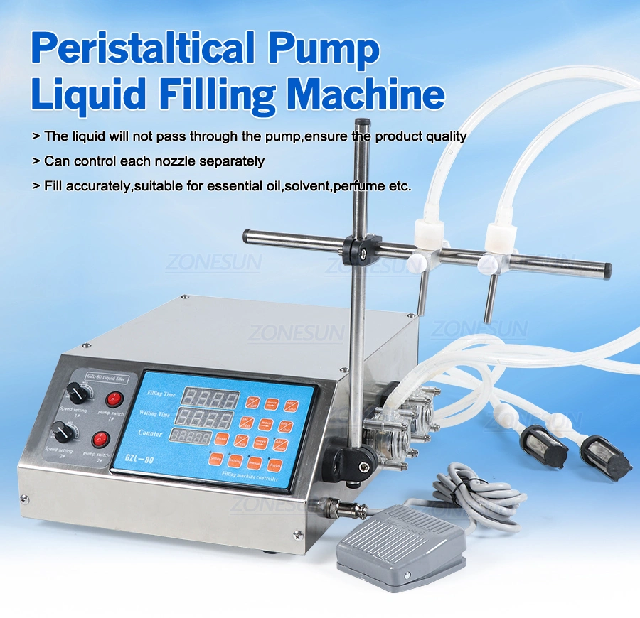 Zonesun 2 Head Semi Automatic Peristaltic Pump Liquid for Liquid Perfume Water Juice Essential Oil Filling Machinery