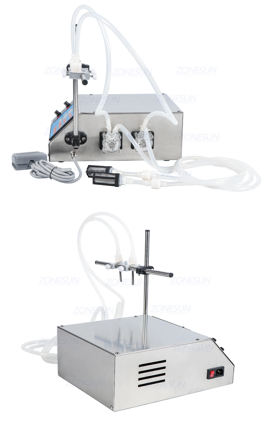 Zonesun 2 Head Semi Automatic Peristaltic Pump Liquid for Liquid Perfume Water Juice Essential Oil Filling Machinery