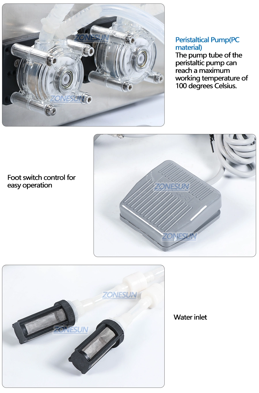 Zonesun 2 Head Semi Automatic Peristaltic Pump Liquid for Liquid Perfume Water Juice Essential Oil Filling Machinery