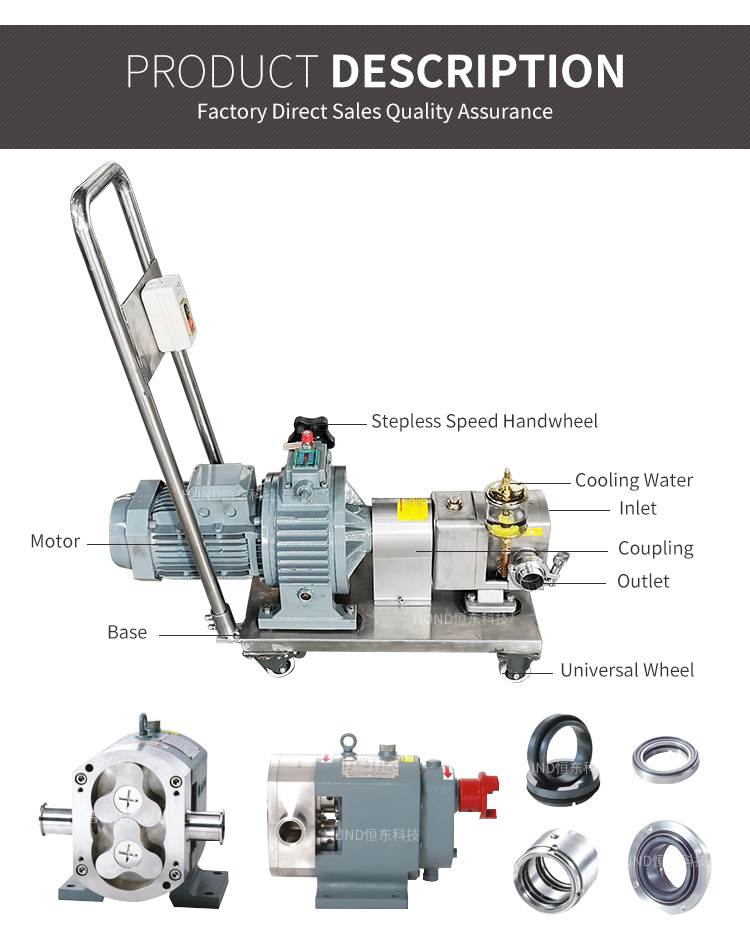 Stainless Steel Food Grade Syrup Transfer Pump, Tomato Paste Rotary Lobe Transfer Pump with Trolley
