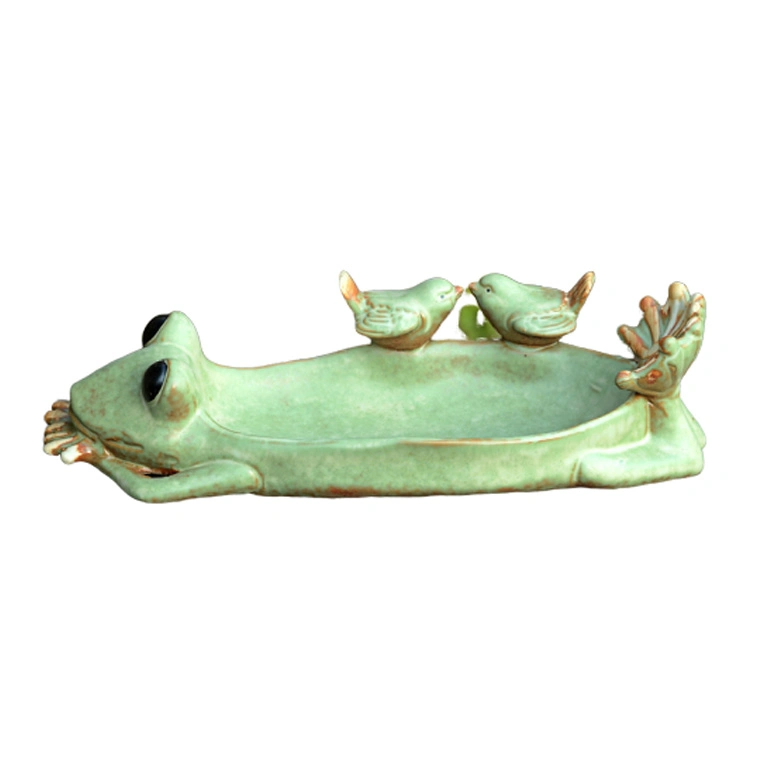 Outdoor Ornamental Ceramic Animal Frog Shaped Bird Feeder Pet Feeder