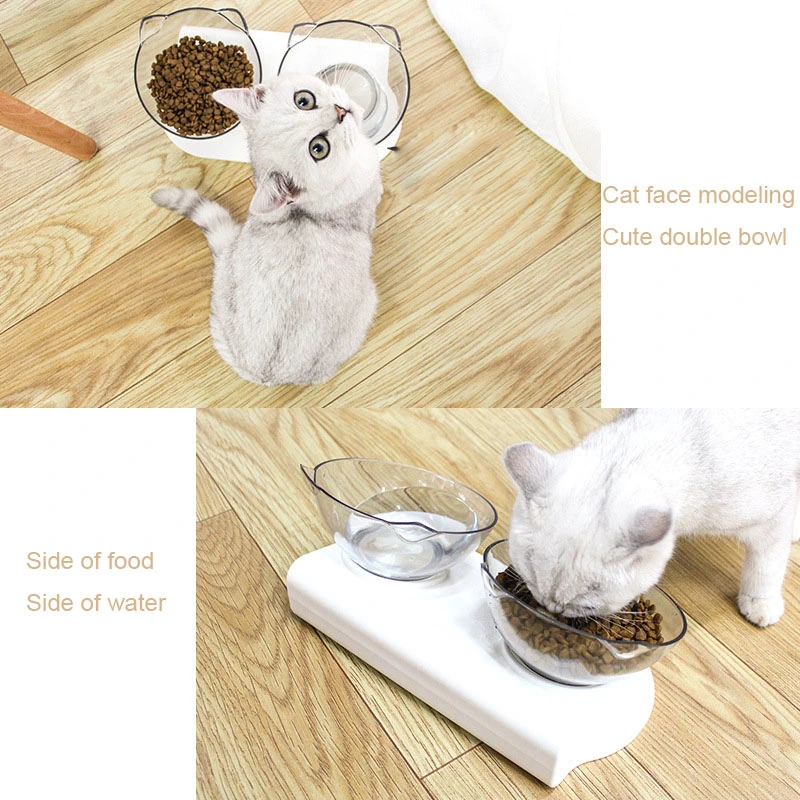 Antiskid Tilting Style Cat Shape Pet Bowl Transparent Pet Cat Feeder Pet Food Dish Water Bowl for Dogs Cats