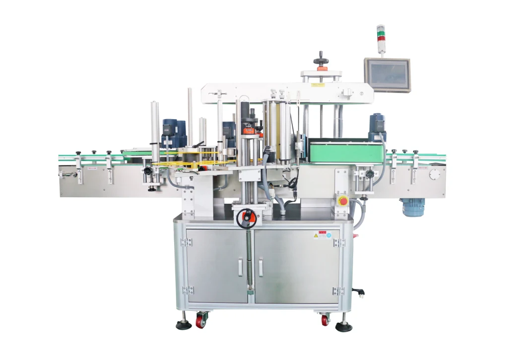 Automatic Flat Round Oil Water Bottles Double Sides Two Sticker Label Applicator Machine with Feeder