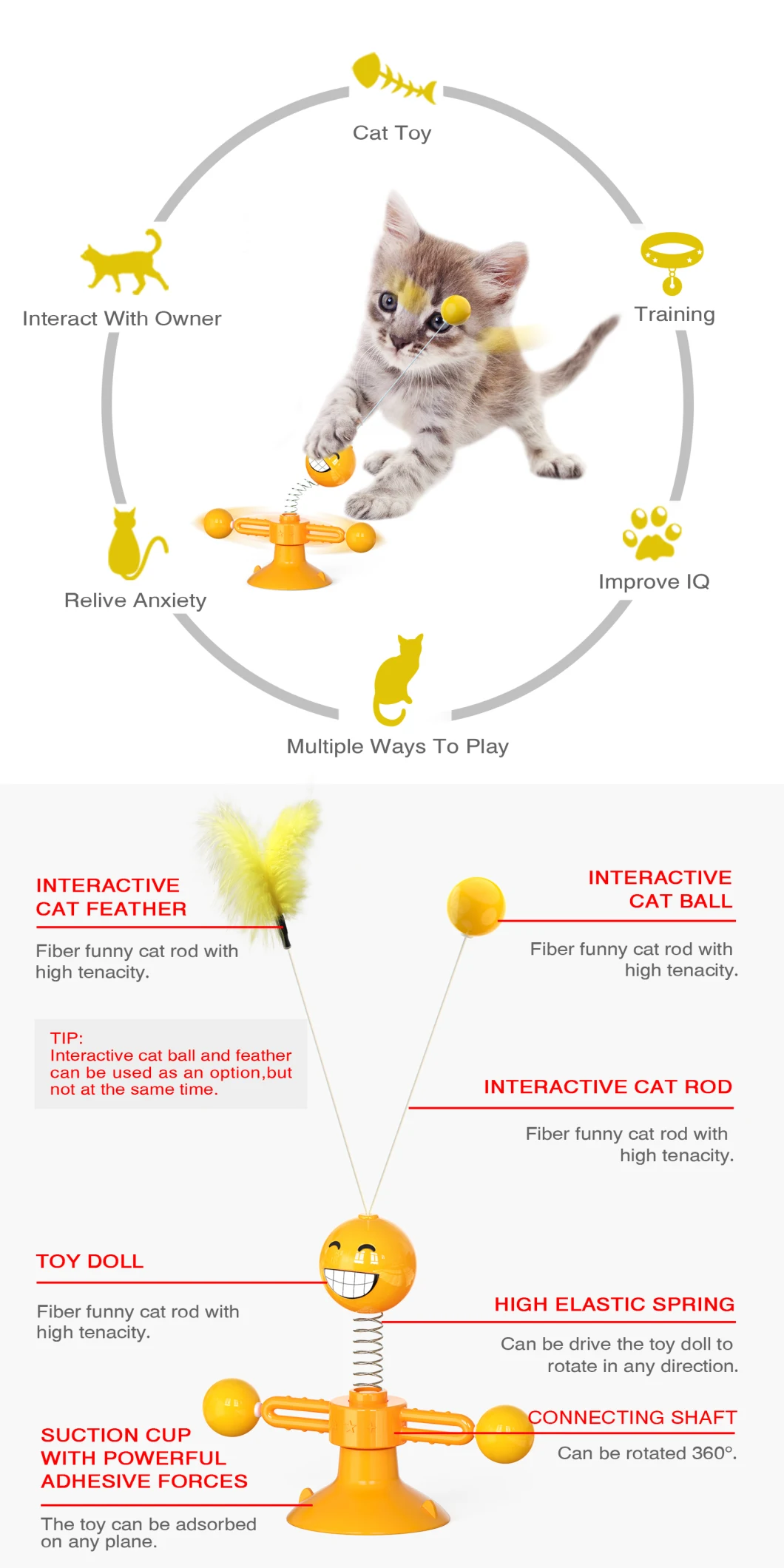 Cat Toy Funny Interactive Suction Spring Cat Toy Wand Cat Teaser Pet Interactive Supplies Cat