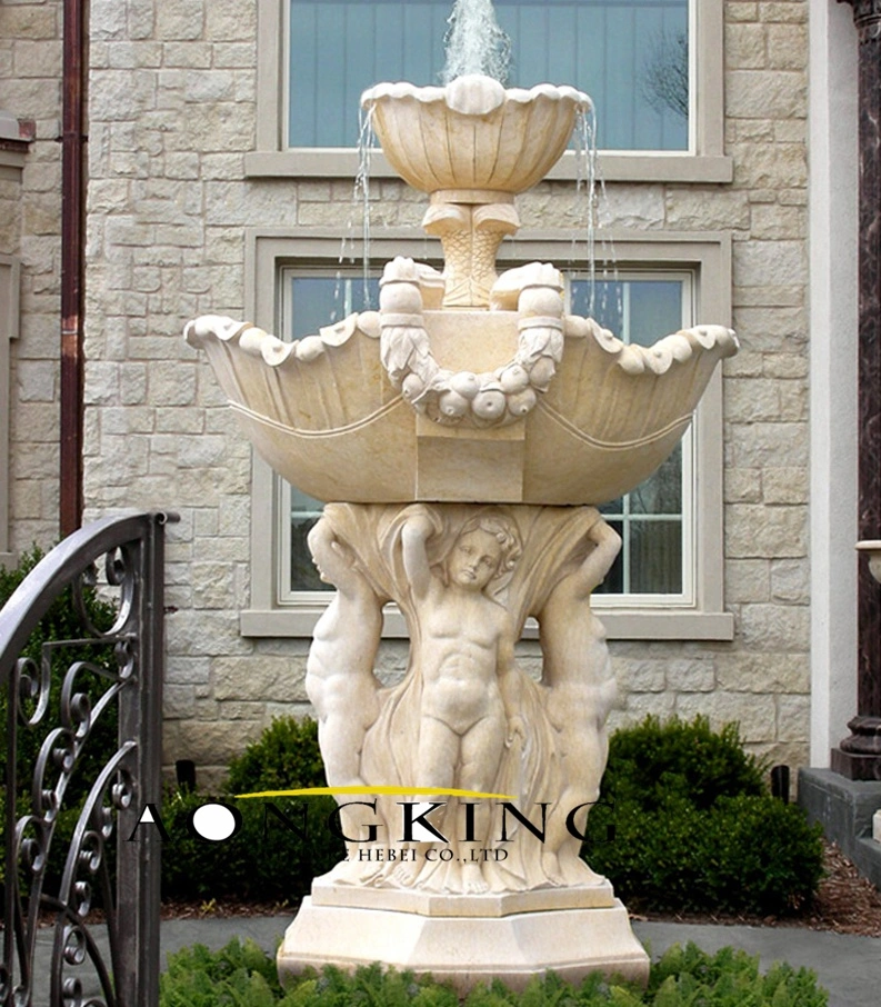 Yard Water Fountain with Child Statue Marble Fountain for Sale