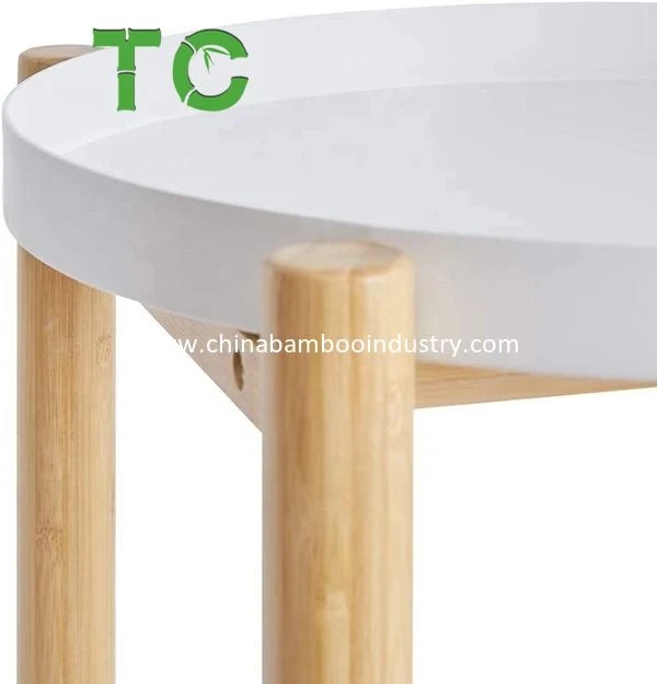 Wholesale Bamboo Round End Table Nightstand with Removable Storage Basket Coffee Table Side Table Sofa Table Bed Table