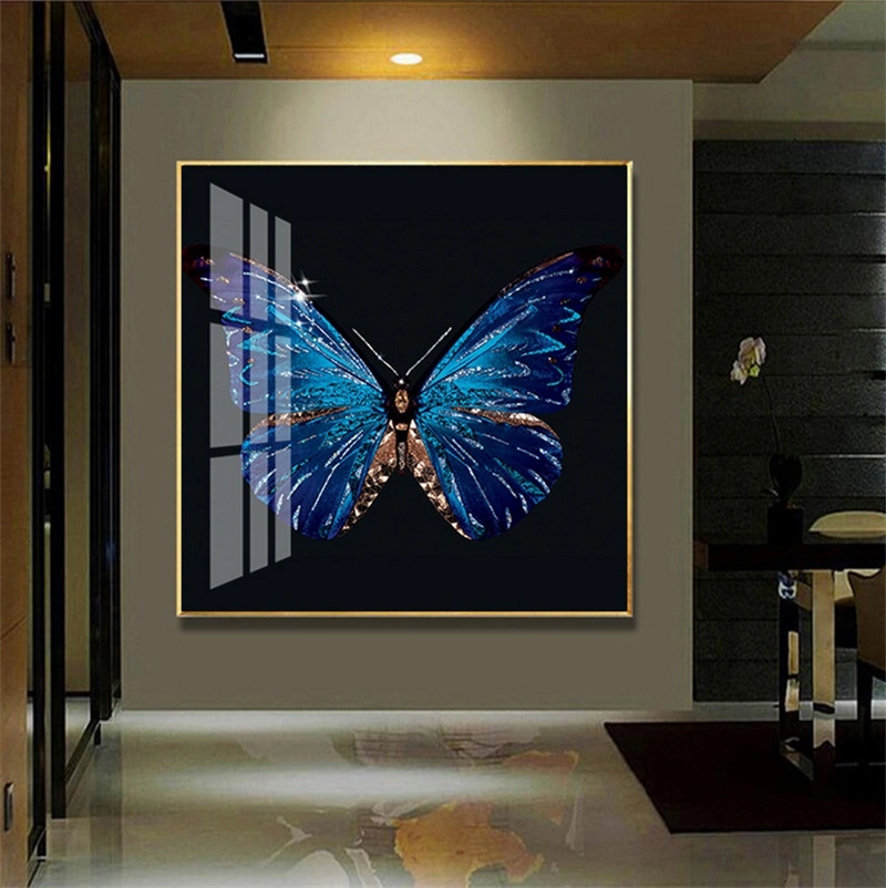 Aluminum Alloy Frame Crystal Porcelain Picture Blue Butterfly Living Room Bedroom Porch Decoration Picture Hanging Picture