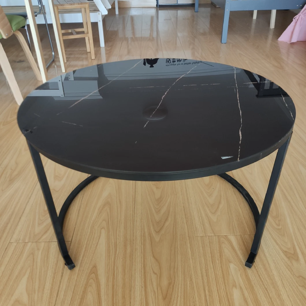Living Room, Modern Cocktail Table with Glass Top & Metal Frame Black, Round Coffee Table