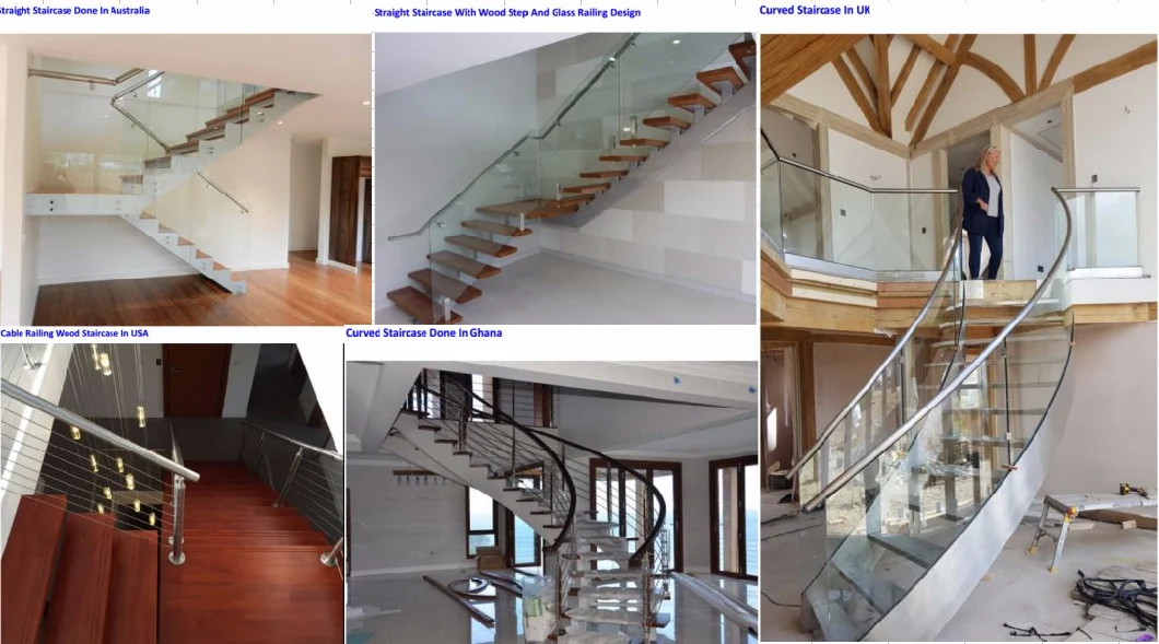 Invisible Stringer Wooden Floating Staircase, Tempered Glass Panel Floating Stair with Glass Railing