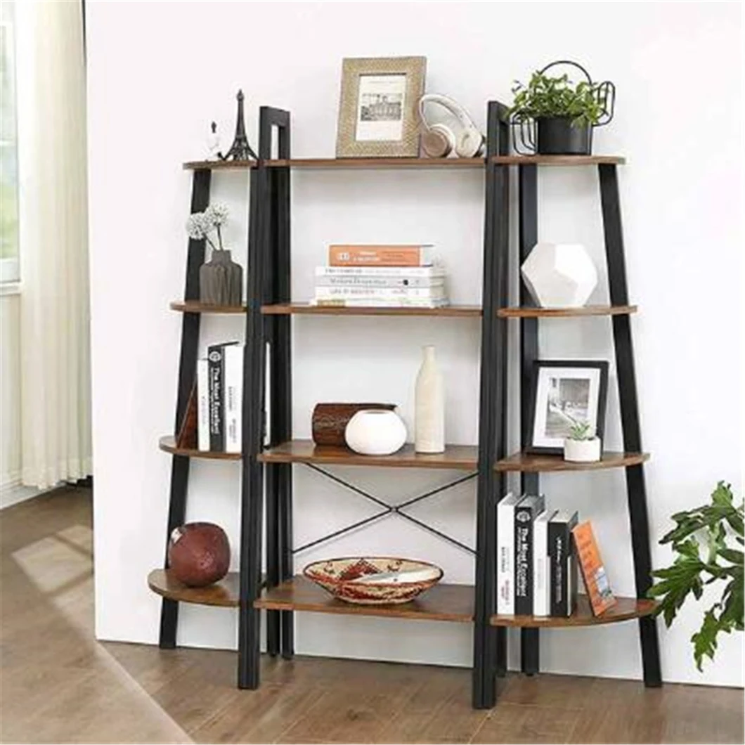 4 Shelves Sturdy Iron Frame Bedroom Office Industrial Design Bookcase with Cupboard