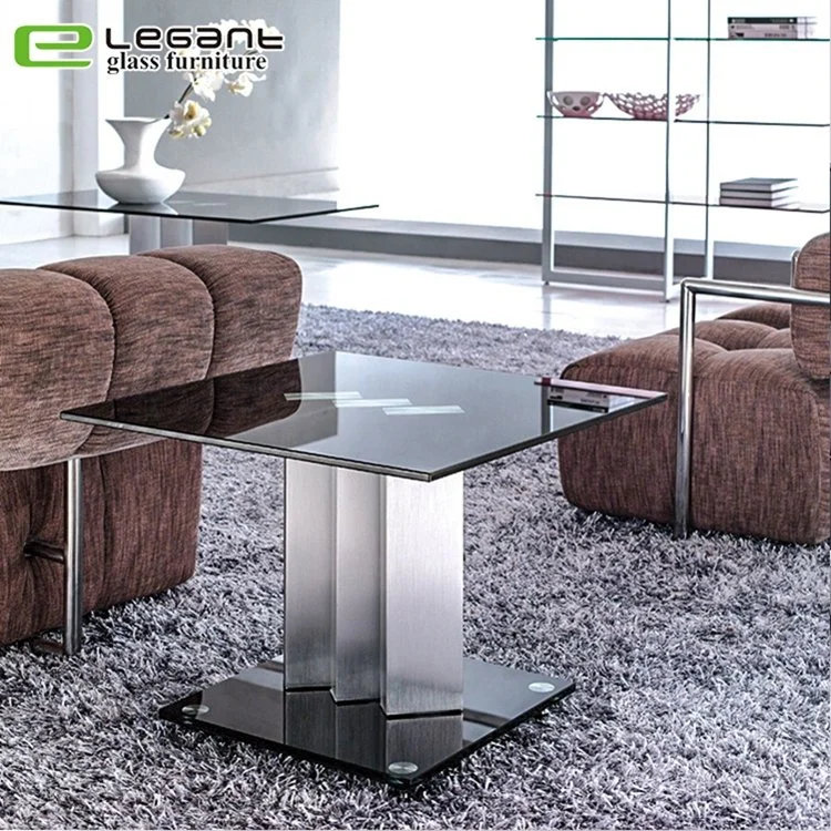 Living Room Stainless Steel Base Square Glass Coffee Table
