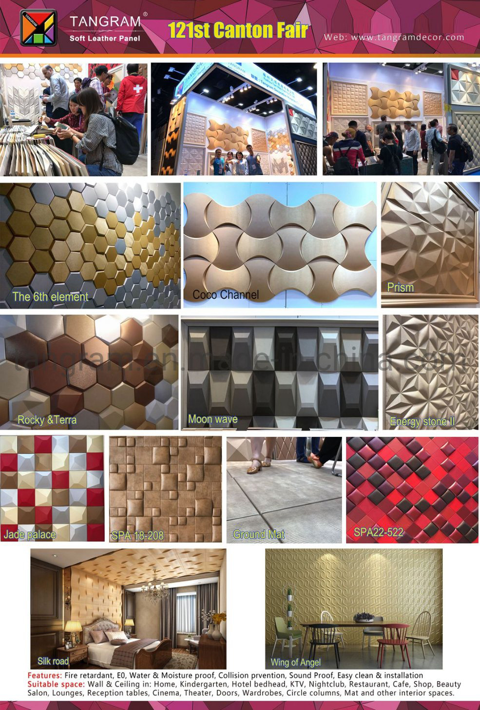 Mosaic Wall Covering Hexagon Leather PU Foam 3D Wall Sticker