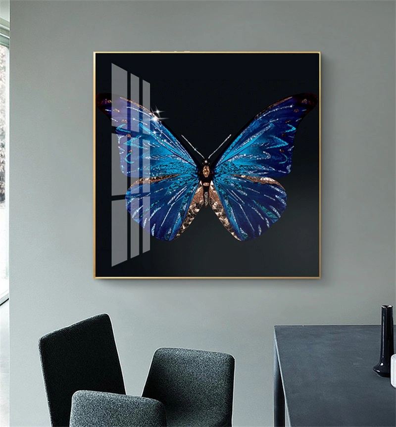 Aluminum Alloy Frame Crystal Porcelain Picture Blue Butterfly Living Room Bedroom Porch Decoration Picture Hanging Picture