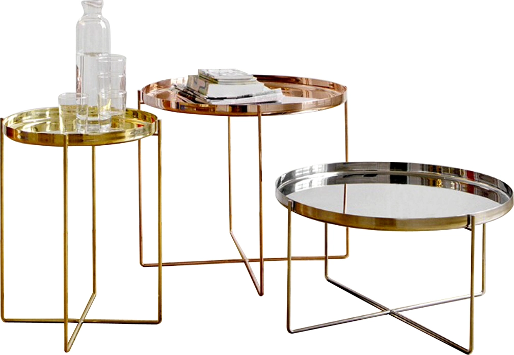 Modern Metal End Table, Small Round Coffee Tables with Removable Tray