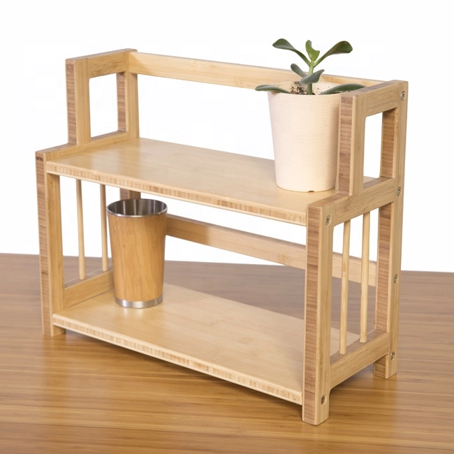 Multi Story Storage Shelves Bamboo Display Standing Book Desk Rack Organizer for Home Bedroom Bathroom