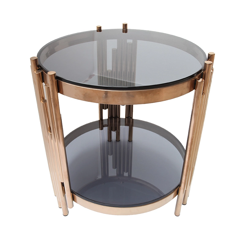 Round Coffee Table for Living Room with Tempered Glass Top & Metal Frame, 2-Tier Open Shelf Storage, Sturdy and Rustic