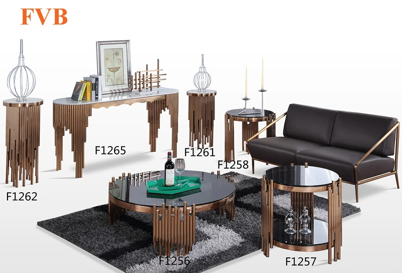 Living Room Furniture Luxury Coffee Table with Marble Top/ Stainless Steel Legs Dining Table Sets