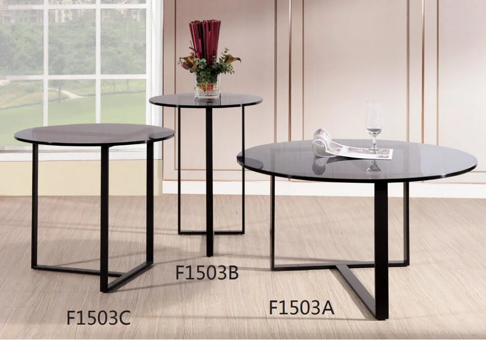 Modern Top Center Metal Round Design Glass Coffee Table