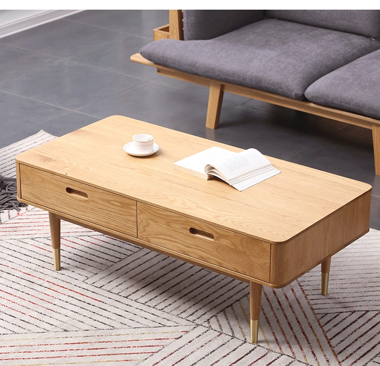 Nordic Oak Solid Wood Coffee Table with Storage