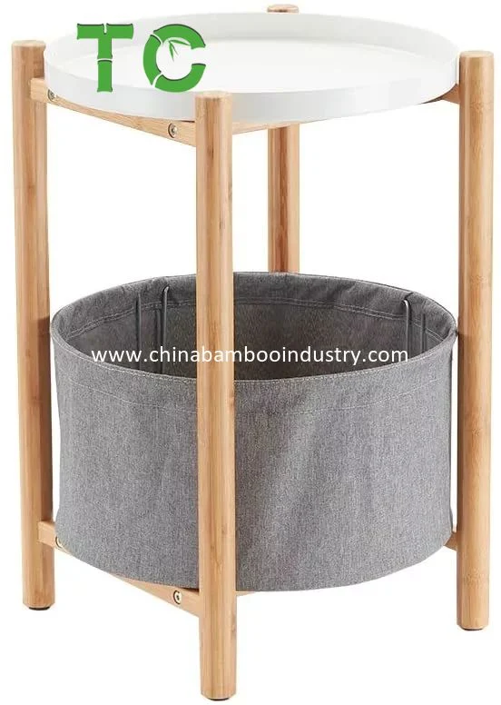 Wholesale Bamboo Round End Table Nightstand with Removable Storage Basket Coffee Table Side Table Sofa Table Bed Table