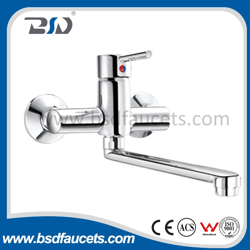Single Lever Wall Mounted Sink Mixer Chromed Exposed Kitchen Faucet