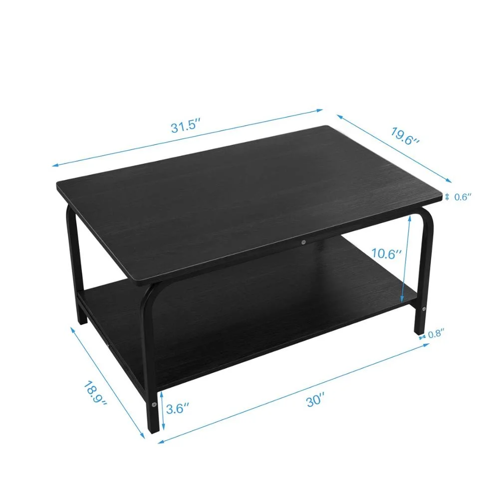 Coffee Table Industrial for Living Room Metal Frame Open Shelf Storage