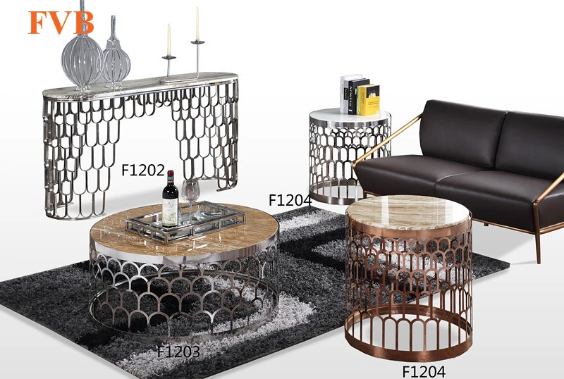 Round Glass Coffee Table Set with Stainless Steel Frame