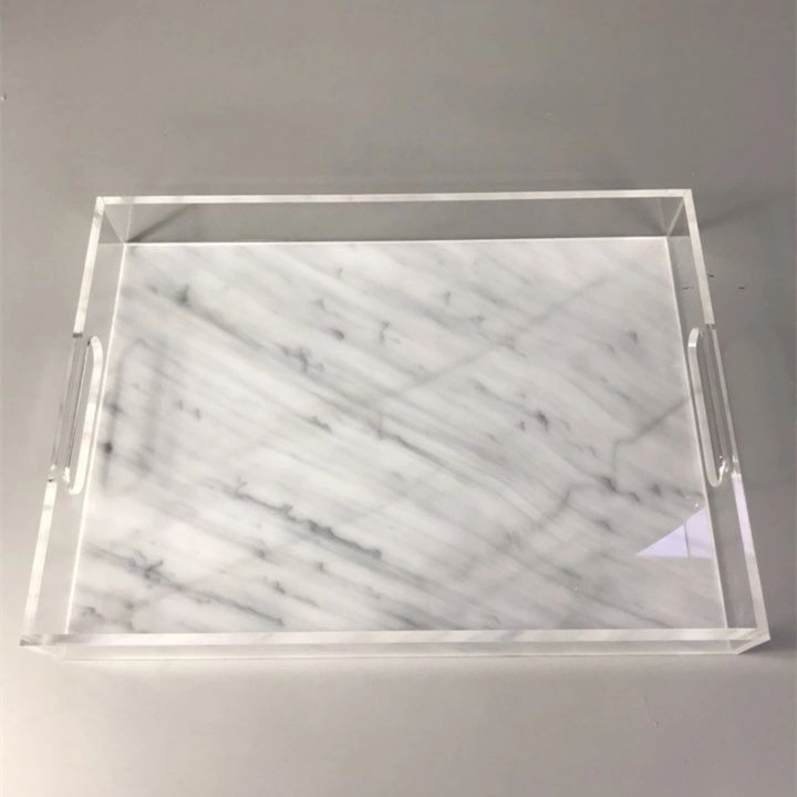Wholesale Custom marble Acrylic Tray with Handles for Coffee Table/Ottoman/Living Room/Vanity or Kitchen