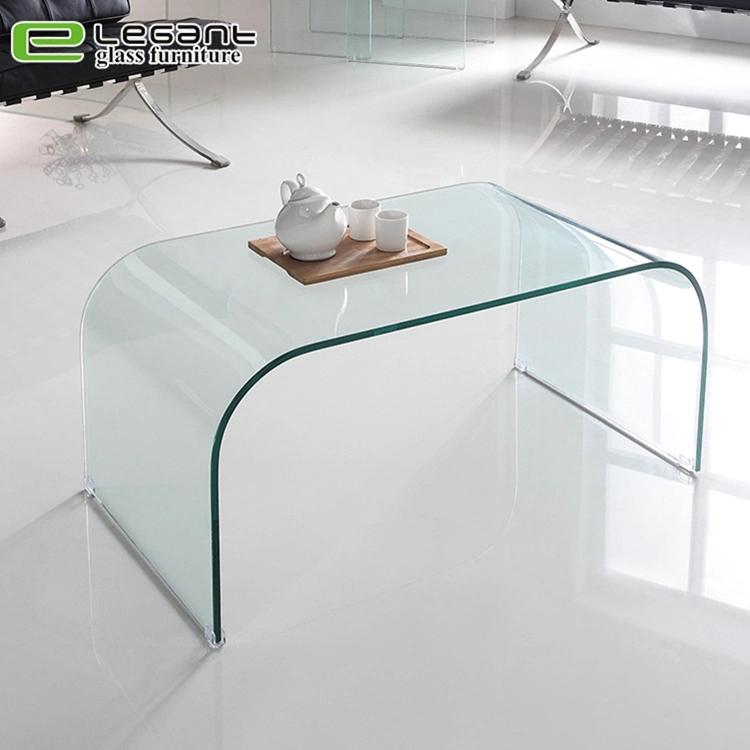 Round Corner Bent Glass Coffee Table with Beveled Edge