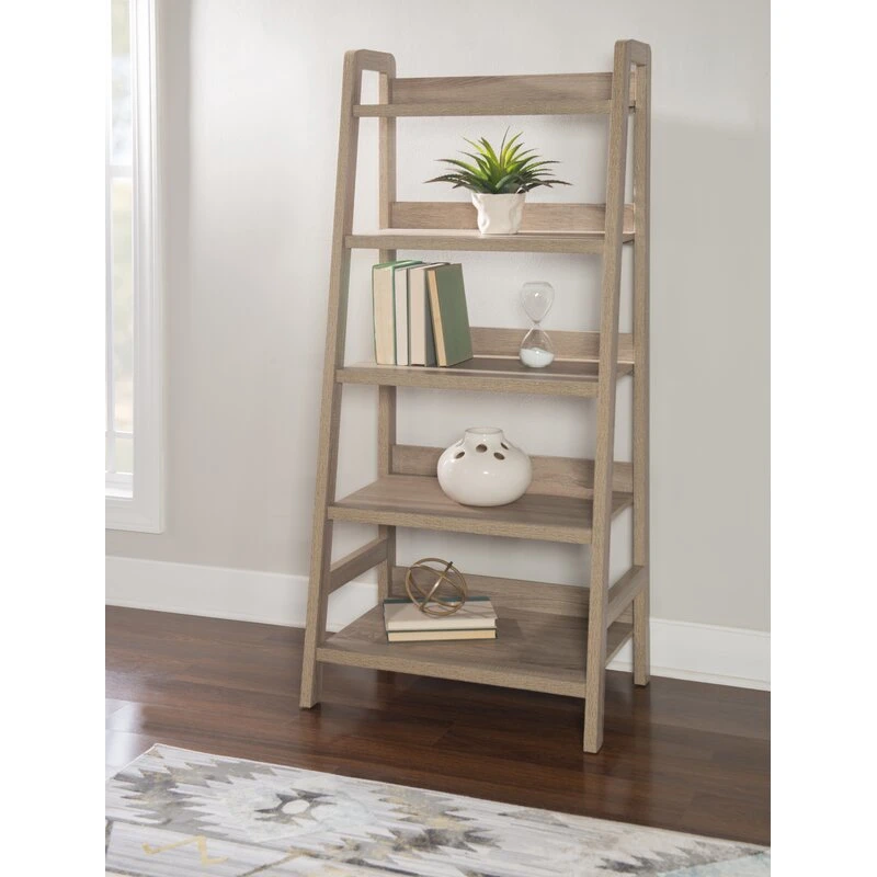 Home Furniture Gray Finish 5-Tier Office Wall Ladder Bookcase Shelf for Living Office Room