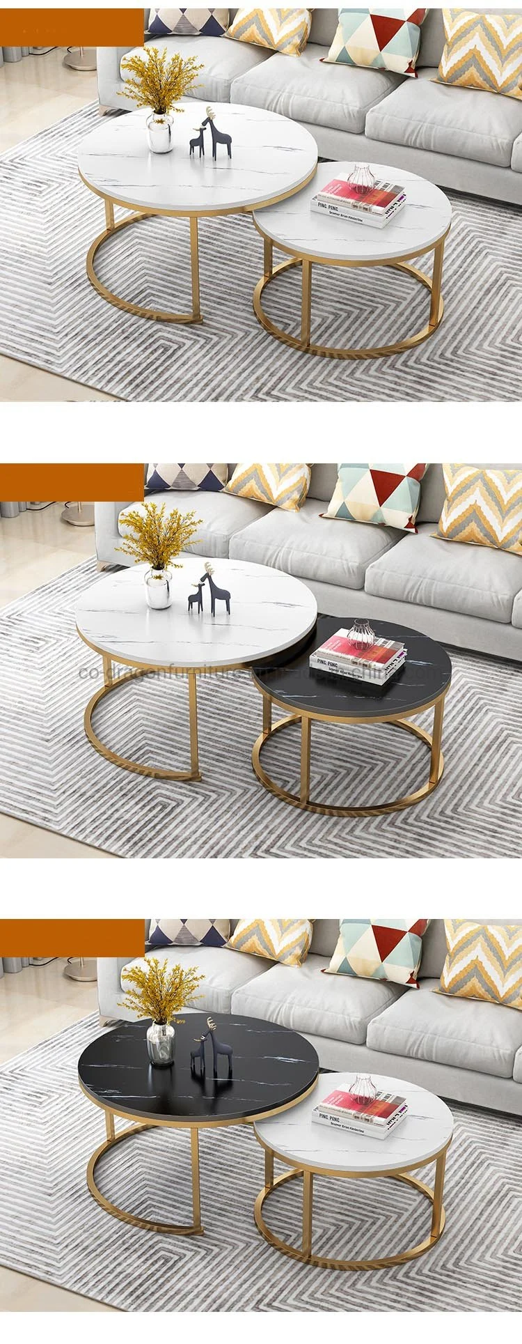 White/Black Marble Top Round Gold Stainless Steel Coffee Table