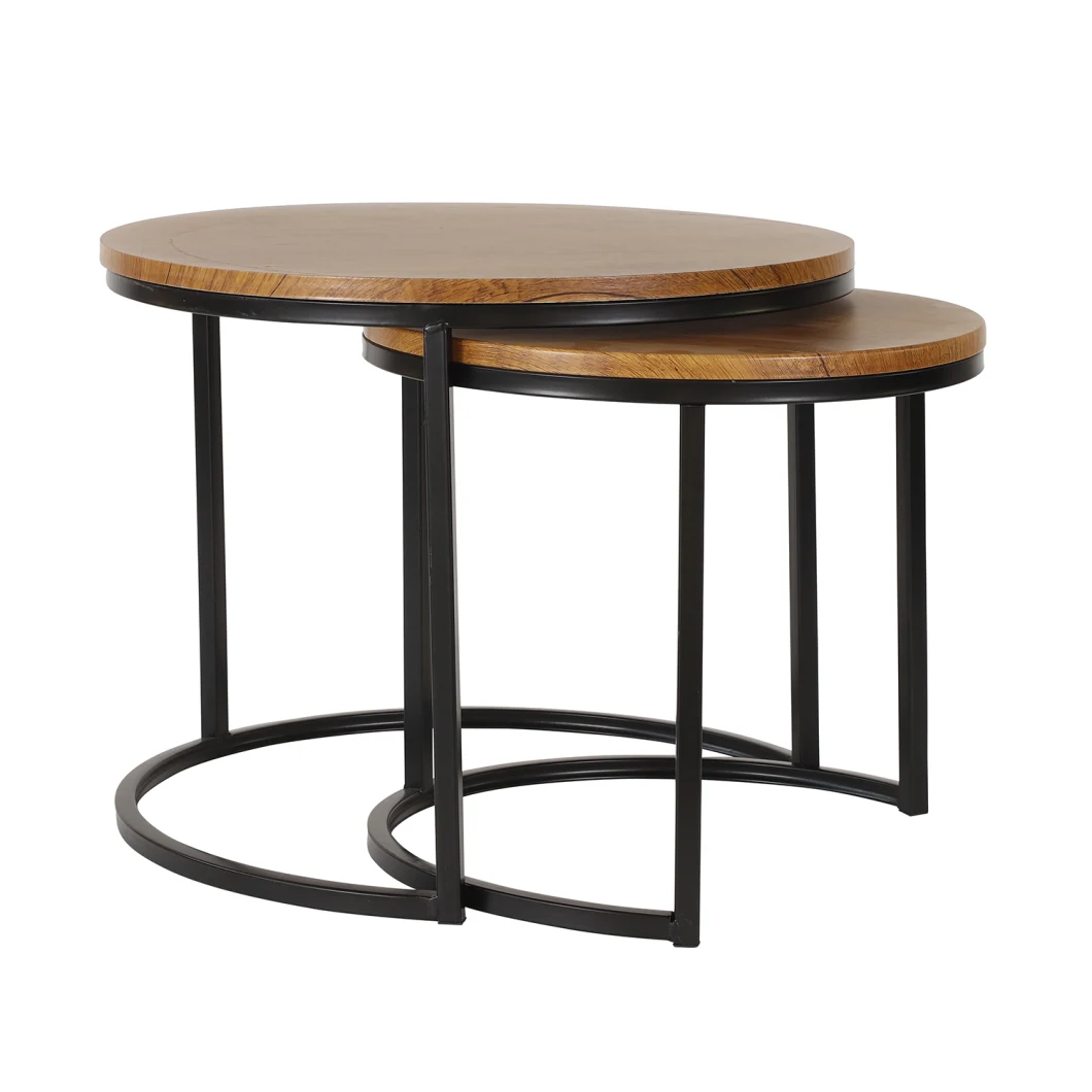 Round Coffee Table Sturdy Metal Frame Legs Sofa Table Iron Side Table Modern Wooden Metal Design Simple Coffee Table