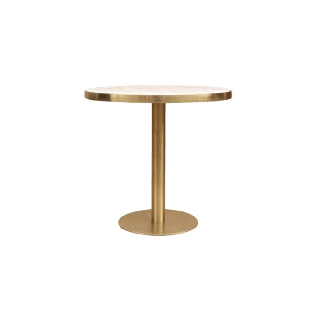 Coffee Shop Furniture Natural White Marble Round Dining Table with Brass Base